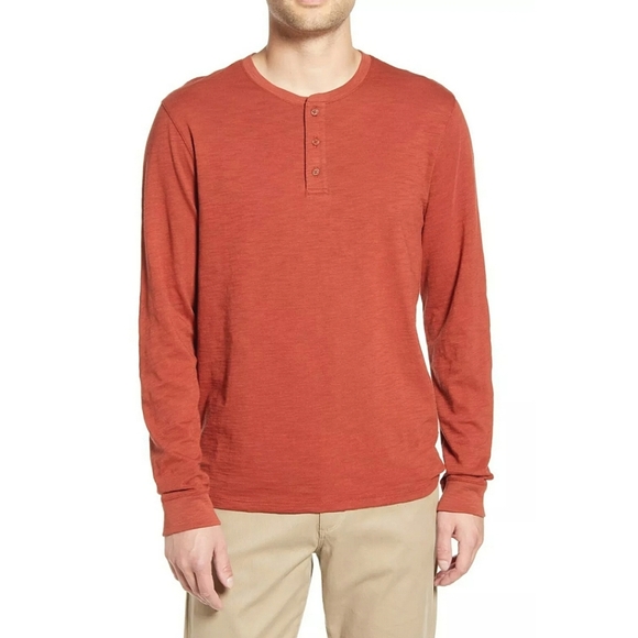 Vince Other - VINCE Burnt Henna Orange Long Sleeve Slub Knit Cotton Henley Shirt Size Large